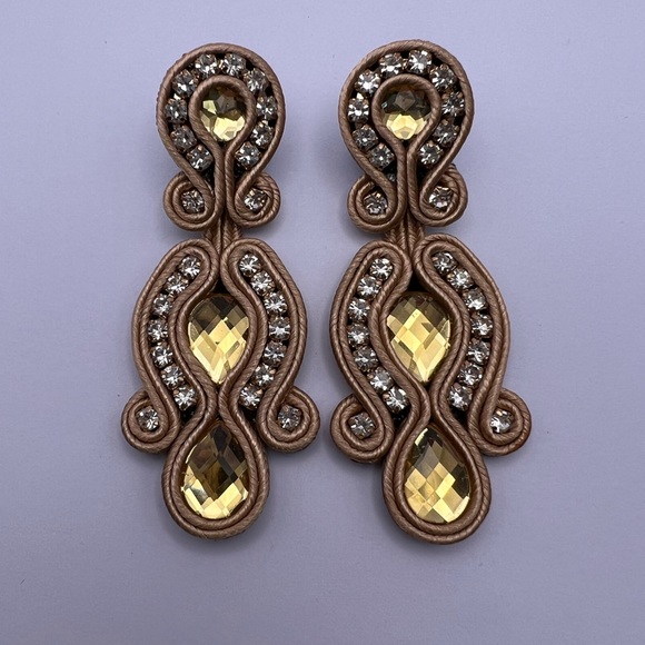 Elegant Gold Dangle Earrings - Wedding Glam Earrings - Stylish Art Deco Earrings - Picture 1 of 11